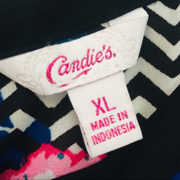 CANDIE’S Sleeveless Pink Floral Blouse Chevron Top Size XL - Picture 7 of 10